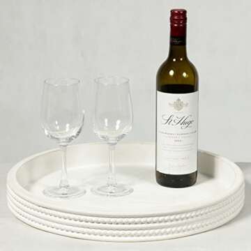 Carah & Cossh Decorative Fir Wood Tray, 16-Inch Round, White