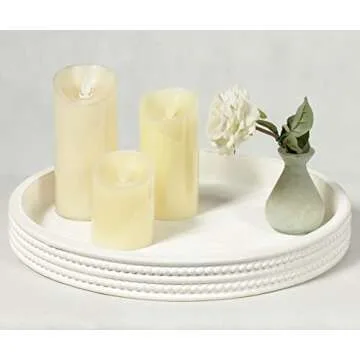 Carah & Cossh Decorative Fir Wood Tray, 16-Inch Round, White