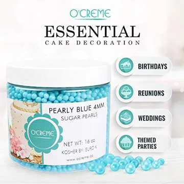 O'Creme Blue Sugar Pearls for Elegant Cake Decorating