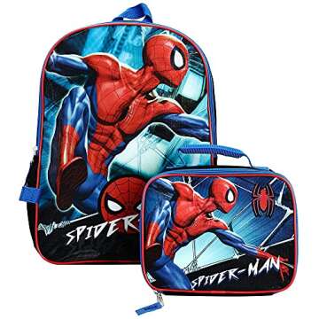 Marvel Spiderman Superhero 2-Pc Kids Backpack and Lunch box Set for boys