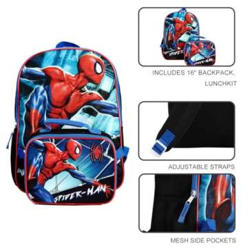 Marvel Spiderman Superhero 2-Pc Kids Backpack and Lunch box Set for boys