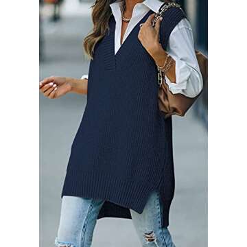 Viottiset Women's Oversized V Neck Knit Sweater Vest
