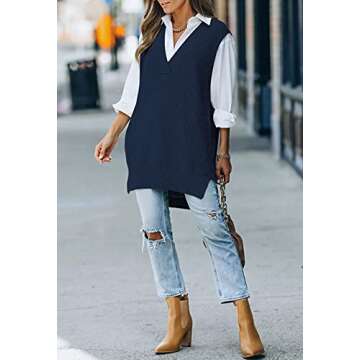 Viottiset Women's Oversized V Neck Knit Sweater Vest