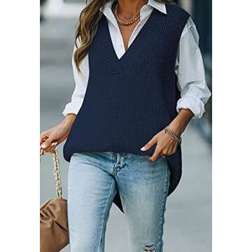 Viottiset Women's Oversized V Neck Knit Sweater Vest