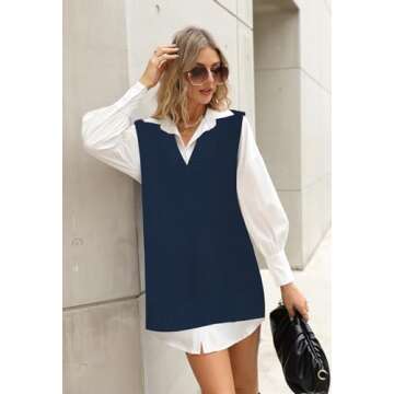 Viottiset Women's Oversized V Neck Knit Sweater Vest