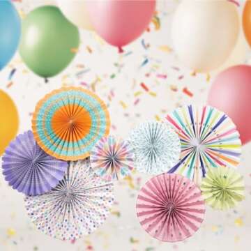 PapaKit Origami Wall Decoration Set (8 Assorted Round Paper Fans) Birthday Party Baby Shower Wedding...