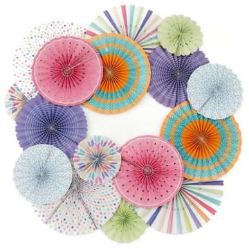 PapaKit Origami Wall Decoration Set (8 Assorted Round Paper Fans) Birthday Party Baby Shower Wedding Events Decor | Creative Art Design Pattern (Festive Colors with Mixed Patterns, 8 Piece Set)