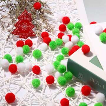 2000 Pieces 0.5 Inch Christmas Pom Poms Crafts Mini Pompoms Balls for Craft DIY and Hobby Supplies (White,Green,Red)