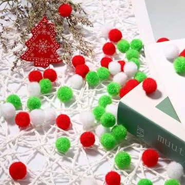 2000 Pieces 0.5 Inch Christmas Pom Poms Crafts Mini Pompoms Balls for Craft DIY and Hobby Supplies (White,Green,Red)