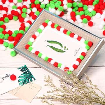 2000 Pieces 0.5 Inch Christmas Pom Poms Crafts Mini Pompoms Balls for Craft DIY and Hobby Supplies (White,Green,Red)