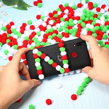 2000 Pieces 0.5 Inch Christmas Pom Poms Crafts Mini Pompoms Balls for Craft DIY and Hobby Supplies (White,Green,Red)