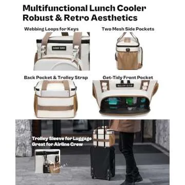 SUNNY BIRD 12L Large Insulated Lunch Bag, Leakproof and Foldable Lunch Cooler Box for Women Adult and Men, Fits 18 Cans (Ivory White 01)