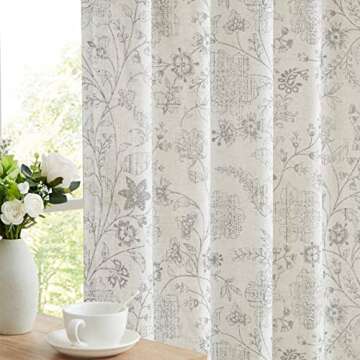 Vision Home Floral Linen Curtains 84 inch Long Rod Pocket Back Tab Farmhouse Light Filtering Botanic...