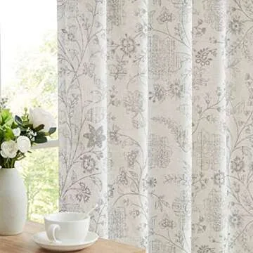 Vision Home Floral Linen Curtains 84 inch Long Rod Pocket Back Tab Farmhouse Light Filtering Botanic...