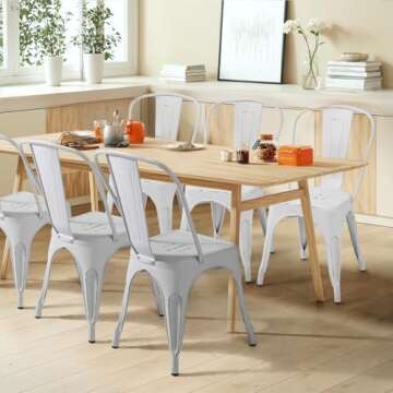 Furmax Metal Dining Chair Indoor Outdoor Use Stackable Chic Side Classic Trattoria Metal Chairs Set of 4 for Kitchen, Dining Room, Bistro and Cafe (Distressed White)