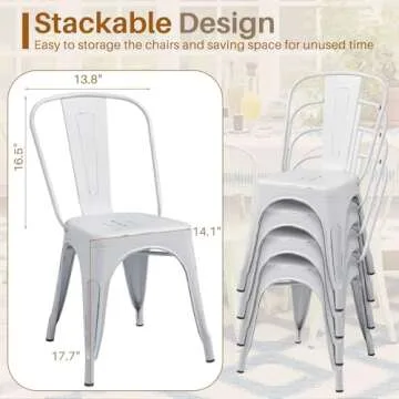 Furmax Metal Dining Chair Indoor Outdoor Use Stackable Chic Side Classic Trattoria Metal Chairs Set of 4 for Kitchen, Dining Room, Bistro and Cafe (Distressed White)