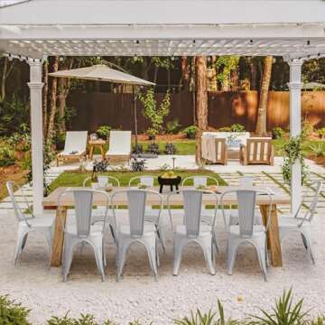 Furmax Metal Dining Chair Indoor Outdoor Use Stackable Chic Side Classic Trattoria Metal Chairs Set of 4 for Kitchen, Dining Room, Bistro and Cafe (Distressed White)