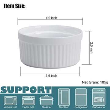 Ramekins 8 OZ, Set of 8, Souffle Dishes Oven Safe Porcelain Ramekins for Creme Brulee, Custard, Lava...