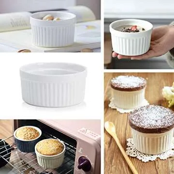 Ramekins 8 OZ, Set of 8, Souffle Dishes Oven Safe Porcelain Ramekins for Creme Brulee, Custard, Lava Cakes, Pudding, Flan, Mini Desserts, Small Baking Dishes Ramekins Bowls