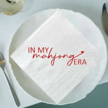 XIUHUBA In My Mahjong Era Napkins 50 Pack Red Foil and White Chinese Game Mah Jongg Cocktail Napkins Mahjong Casual Gatherings Game Nights Mah Jong Themed Birthday Party Decorations 3-Ply