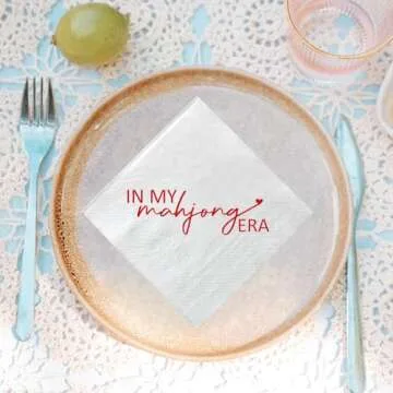 XIUHUBA In My Mahjong Era Napkins 50 Pack Red Foil and White Chinese Game Mah Jongg Cocktail Napkins Mahjong Casual Gatherings Game Nights Mah Jong Themed Birthday Party Decorations 3-Ply