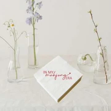 XIUHUBA In My Mahjong Era Napkins 50 Pack Red Foil and White Chinese Game Mah Jongg Cocktail Napkins Mahjong Casual Gatherings Game Nights Mah Jong Themed Birthday Party Decorations 3-Ply