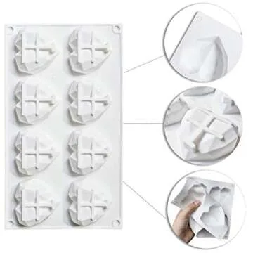 8 Grid Diamond Heart Silicone Cake Chocolate Mold Silicone Baking Pan Mold for DIY Cake Mousse Dessert 3D Diamond Love Heart Shaped Mould for Candy Fondant Ice Cream Soap Cupcake Cheesecake Jelly