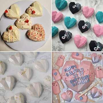 8 Grid Diamond Heart Silicone Cake Chocolate Mold Silicone Baking Pan Mold for DIY Cake Mousse Dessert 3D Diamond Love Heart Shaped Mould for Candy Fondant Ice Cream Soap Cupcake Cheesecake Jelly