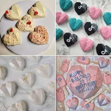 8 Grid Diamond Heart Silicone Cake Chocolate Mold Silicone Baking Pan Mold for DIY Cake Mousse Dessert 3D Diamond Love Heart Shaped Mould for Candy Fondant Ice Cream Soap Cupcake Cheesecake Jelly