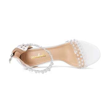 yowmns Summer Clear Pearl Decoration Women's strappy Stiletto Sandals Ankle Strap Back Zipper Open Toe Fashion Fine Wedding Bridesmaid Dress Party Cupid High Heel Pumps (White, 6.5)