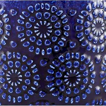 Amazon Brand - Stone & Beam Cylindrical Modern Ceramic Floral Embossed Decorative Planter Flower Pot, 6" x 6.25", Blue