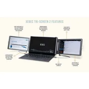 Xebec Tri-Screen 2 | 10.1" Portable Laptop Monitor | Full HD 1920x1200, Plug and Play, Compatible with Mac and PC, The Original Tri Screen for Laptops
