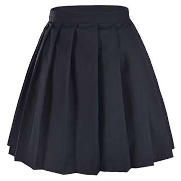 Elibelle Women's Adjustable Waist Tartan Pleated School Skirt with 2 Pairs Socks(Asia 3XL)(16BK) Black