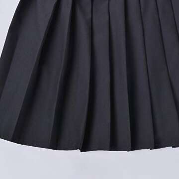 Elibelle Women's Adjustable Waist Tartan Pleated School Skirt with 2 Pairs Socks(Asia 3XL)(16BK) Black