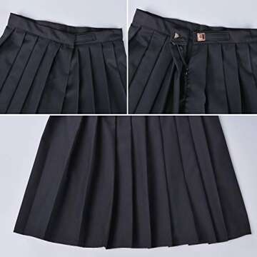 Elibelle Women's Adjustable Waist Tartan Pleated School Skirt with 2 Pairs Socks(Asia 3XL)(16BK) Black