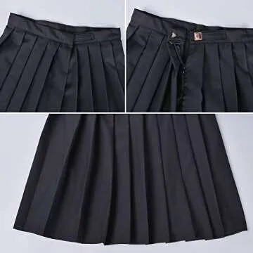 Elibelle Women's Adjustable Waist Tartan Pleated School Skirt with 2 Pairs Socks(Asia 3XL)(16BK) Black