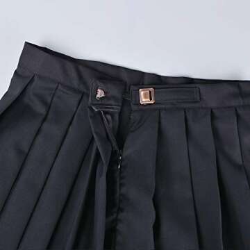 Elibelle Women's Adjustable Waist Tartan Pleated School Skirt with 2 Pairs Socks(Asia 3XL)(16BK) Black