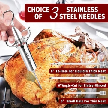 QPMR 2oz Meat Injector Kit for BBQ & Turkey