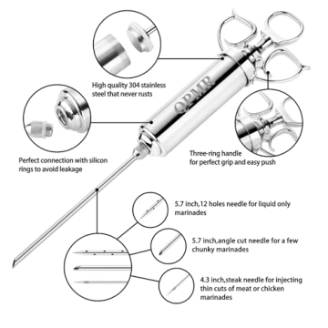 QPMR 2oz Meat Injector Kit for BBQ & Turkey