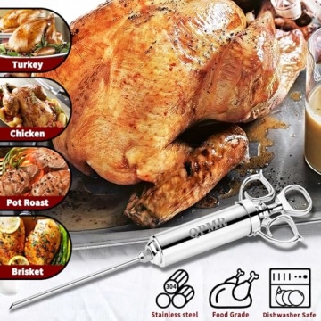 QPMR 2oz Meat Injector Kit for BBQ & Turkey