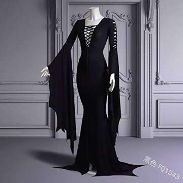 Women's Morticia Addams Floor Dress Costume Witch Sexy Gothic Vintage Dress for Halloween Carnival P...