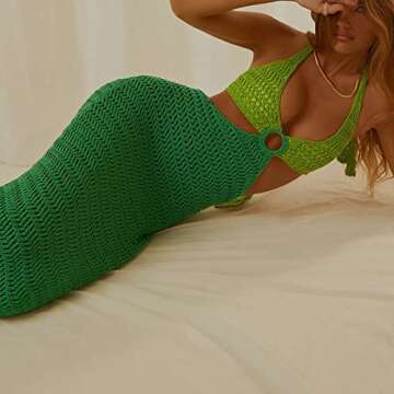 Women Sexy Knitted Cutout Maxi Dress Bodycon Halter Neck Backless Long Dress Y2k Club Party Dress Streetwear(Green,M)