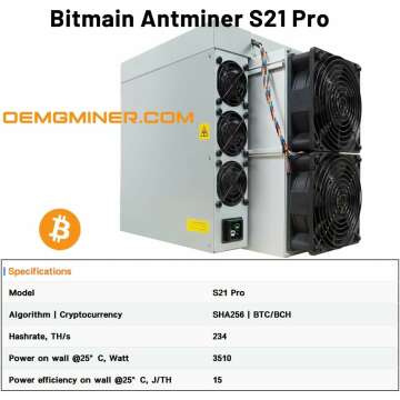 Bitmain Antminer S21 Pro 234T 3510W Bitcoin Miner