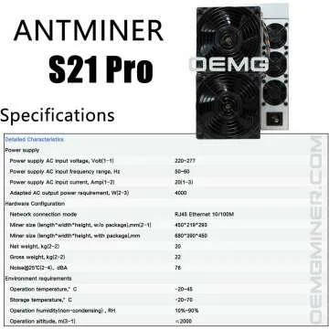 Bitmain Antminer S21 Pro 234T 3510W Bitcoin Miner