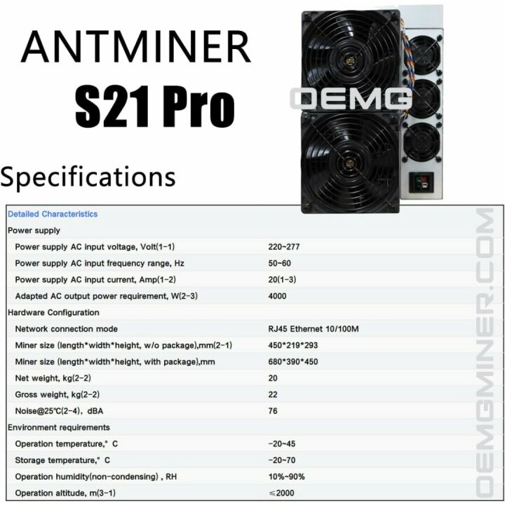 Bitmain Antminer S21 Pro 234T 3510W Bitcoin Miner