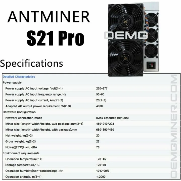 Bitmain Antminer S21 Pro 234T 3510W Bitcoin Miner