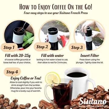 Sisitano Travel French Press Coffee Maker, Portable Tumbler