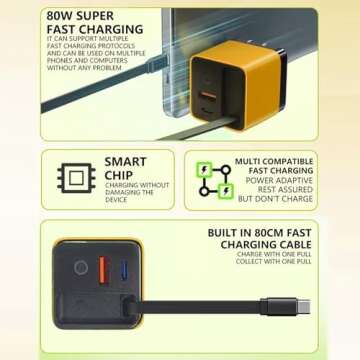 3 in 1 GaN Charger - 80W Fast Charging with Type C Cable