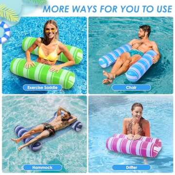 4 Pack Pool Float Adults, 4-in-1 Water Hammock Float,Saddle, Drifter,Lounger Inflatable Pool Hammock Floats for Swimming Pool, Beach, Outdoor Pool Chair