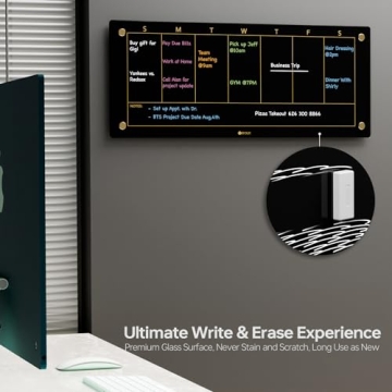Black Glass Weekly Dry Erase Board for Elegant Organization